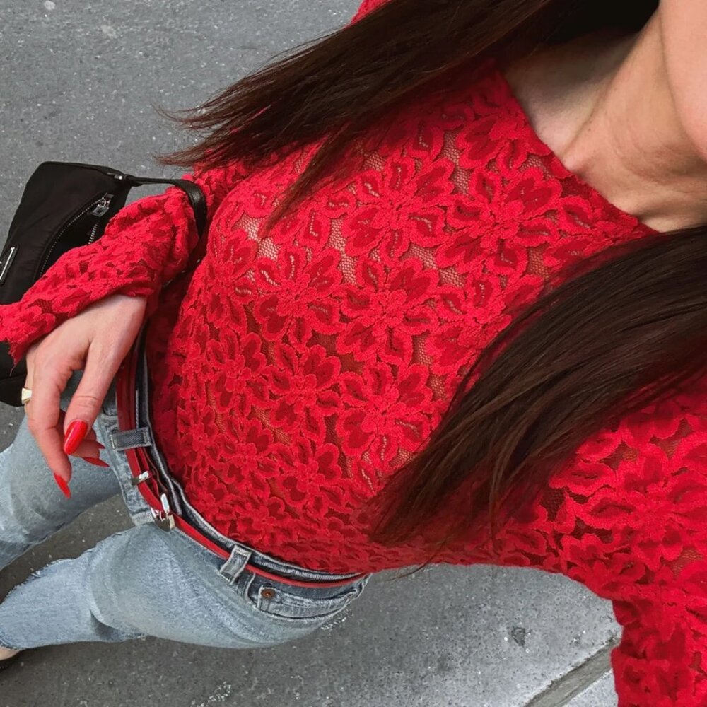Show Me Your Mumu Red Lace (with Cami) Top - The Bowie Top